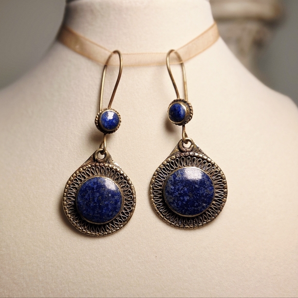 Jewelry - Antiqued Silver Lapis Earrings